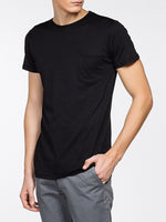 Crew Neck Modal-Blend Pocket T-shirt Black | C