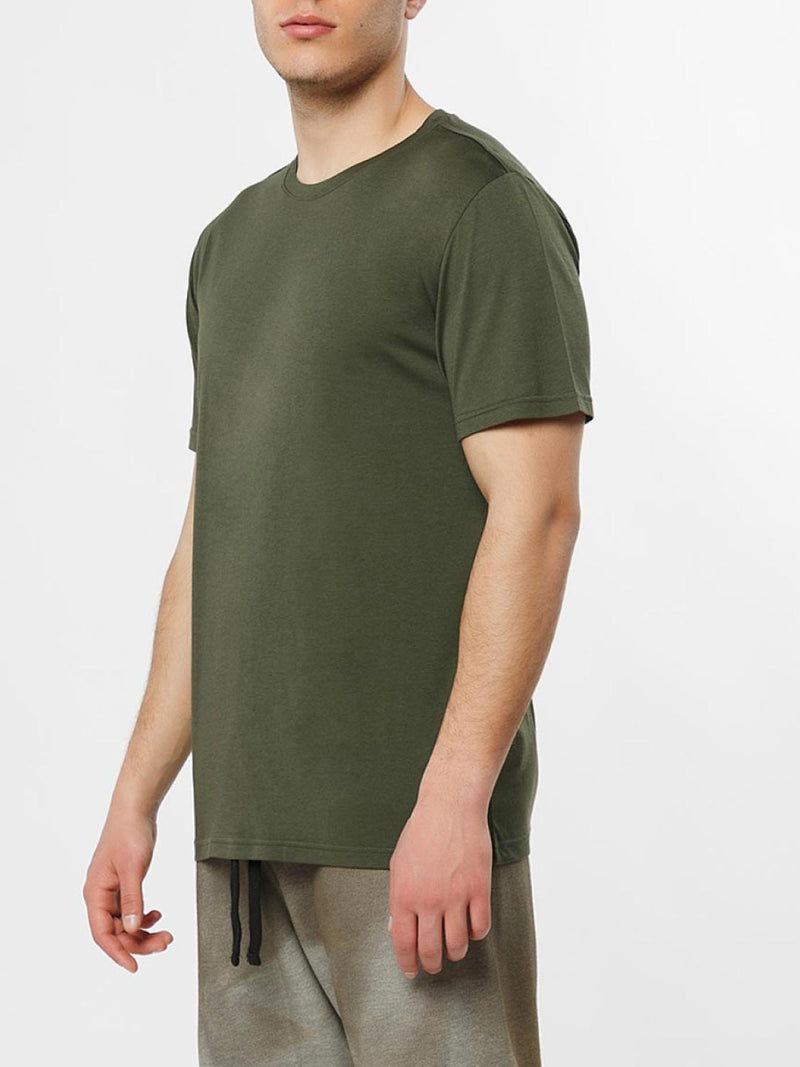 Crew Neck Regular Fit Organic Cotton T-shirt Khaki | C