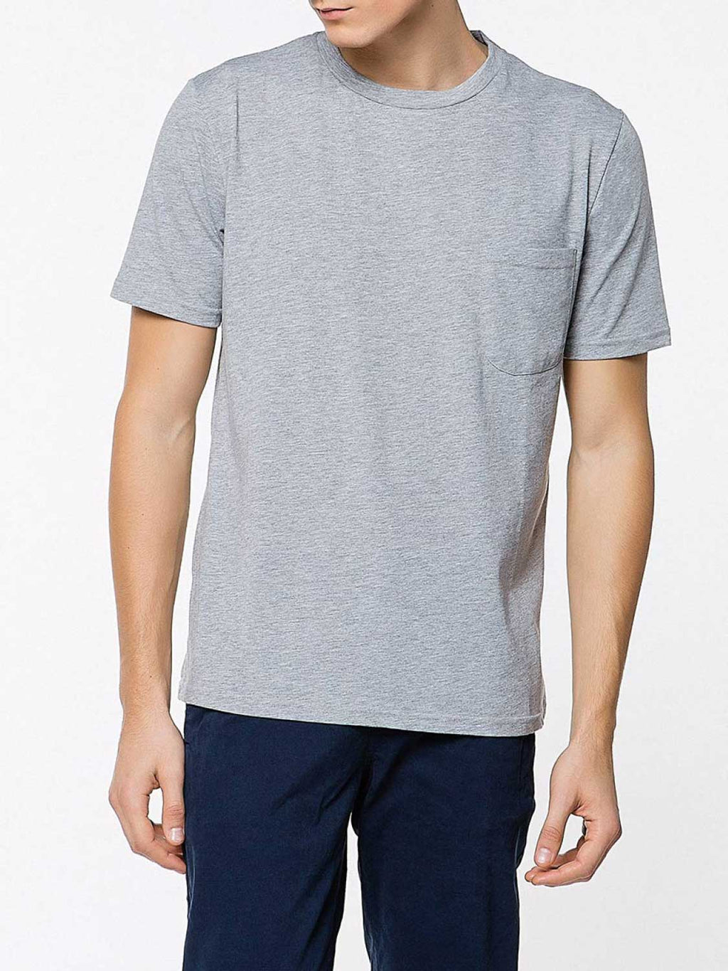 Crew Neck Regular Fit Organic Cotton Pocket T-shirt Melange Grey | B