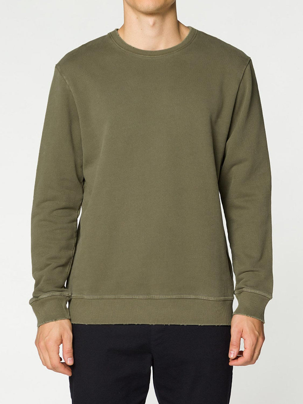 Distressed Crew-Neck Sweatshirt Khaki | B