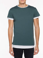 Double Crew Neck Wool Blend T-Shirt Petrol | B