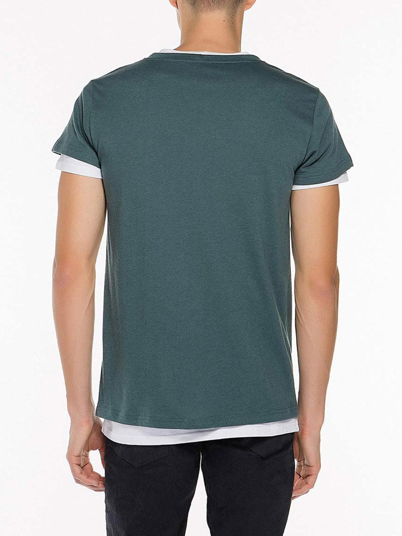 Double Crew Neck Wool Blend T-Shirt Petrol | D