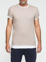 Double Crew Neck Wool T-Shirt Beige