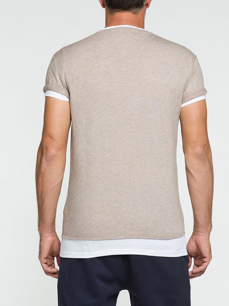Double Crew Neck Wool T-Shirt Beige