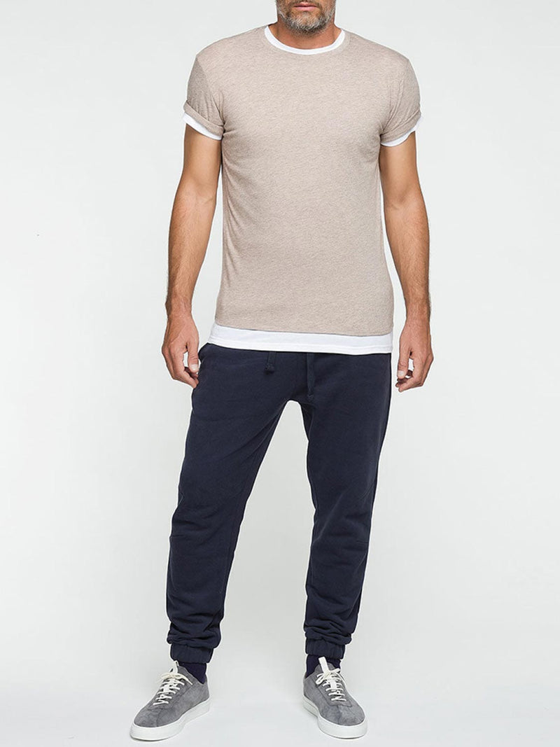 Double Crew Neck Wool T-Shirt Beige