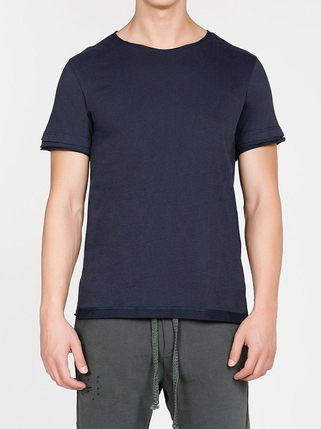 Organic Cotton Crew Neck Garment Dyed T-shirt Navy Blue