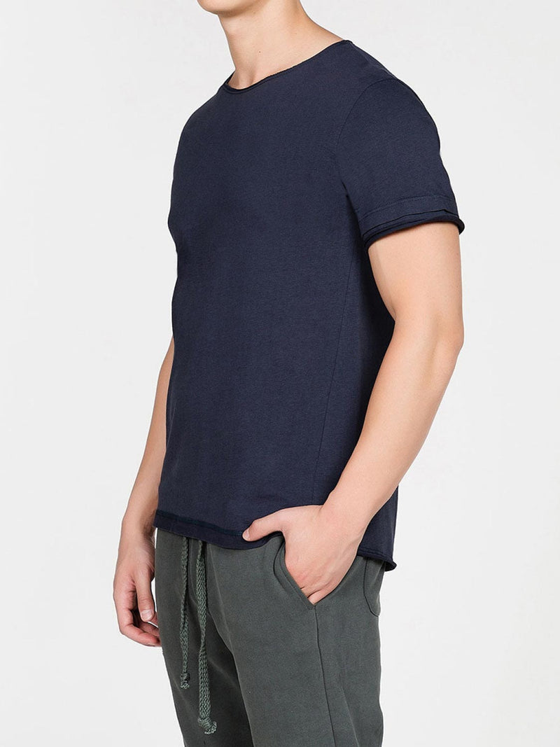 Organic Cotton Crew Neck Garment Dyed T-shirt Navy Blue | C