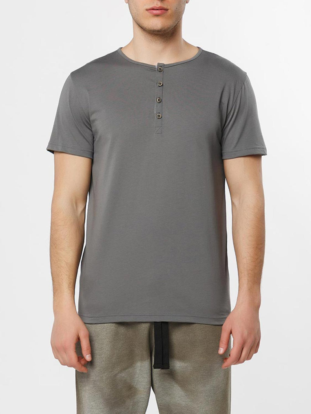 Grandad Collar Organic Cotton T-shirt Light Grey | B