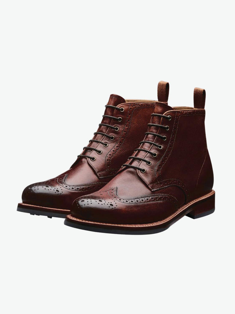 Grenson Sharp Boots Brown Calf Leather Brogue Boot