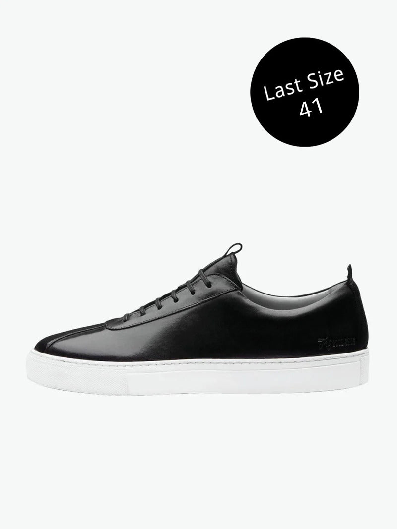 Grenson Black Calf Leather Tennis Sneaker - Last Size