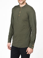 Henley Organic Cotton Slub Long Sleeve T-shirt Khaki | C
