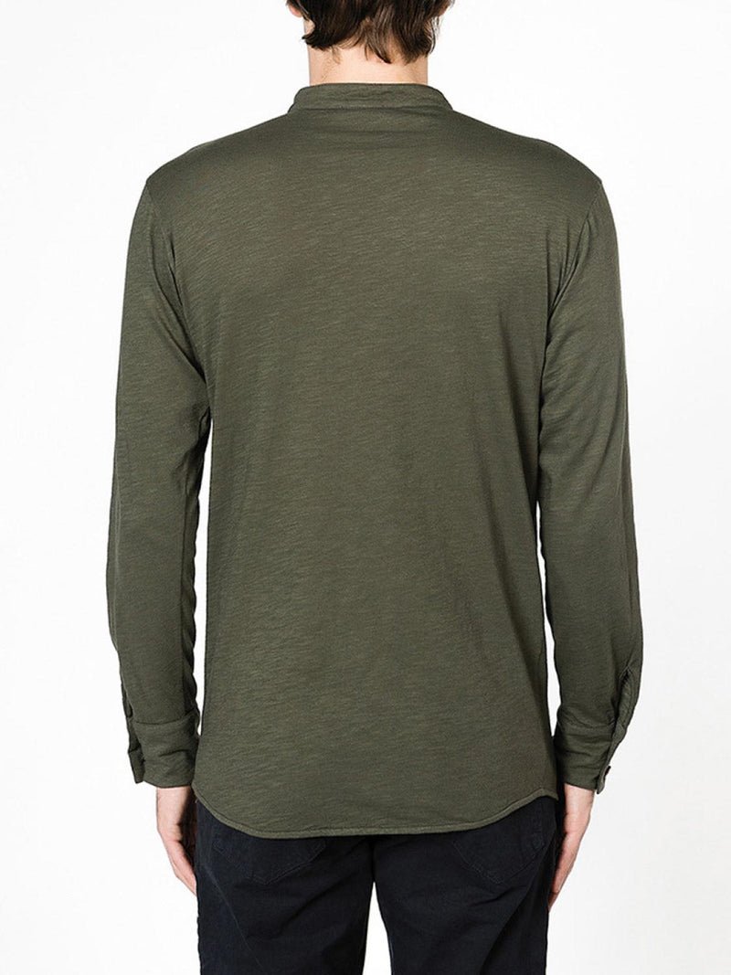 Henley Organic Cotton Slub Long Sleeve T-shirt Khaki | D