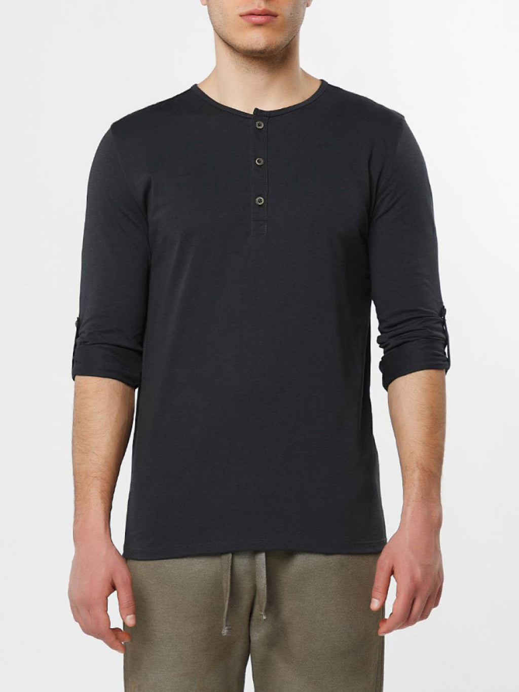 Henley Organic Cotton Long Sleeve T-shirt Charcoal Grey