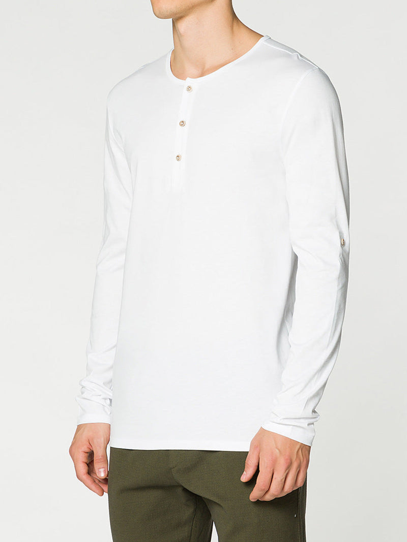 Henley Organic Cotton Long Sleeve T-shirt White | D