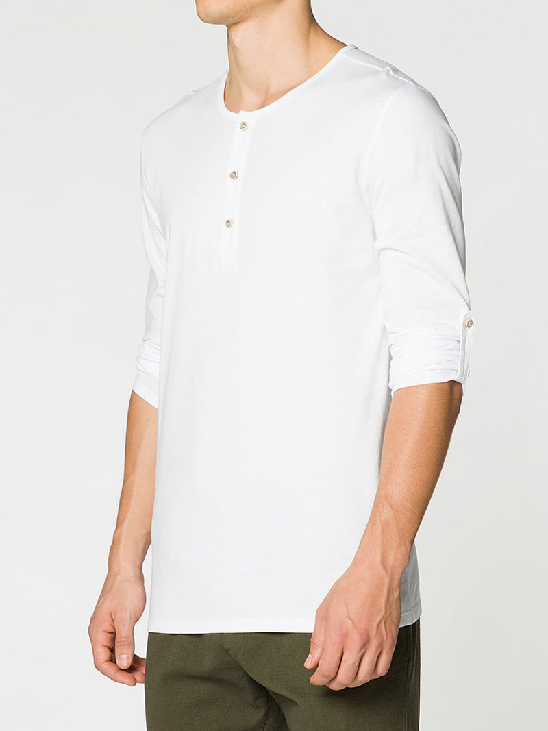Henley Organic Cotton Long Sleeve T-shirt White | E