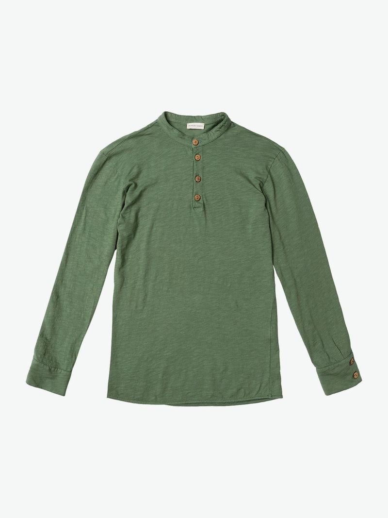 Henley Organic Cotton Slub Long Sleeve T-shirt Forest Green | A