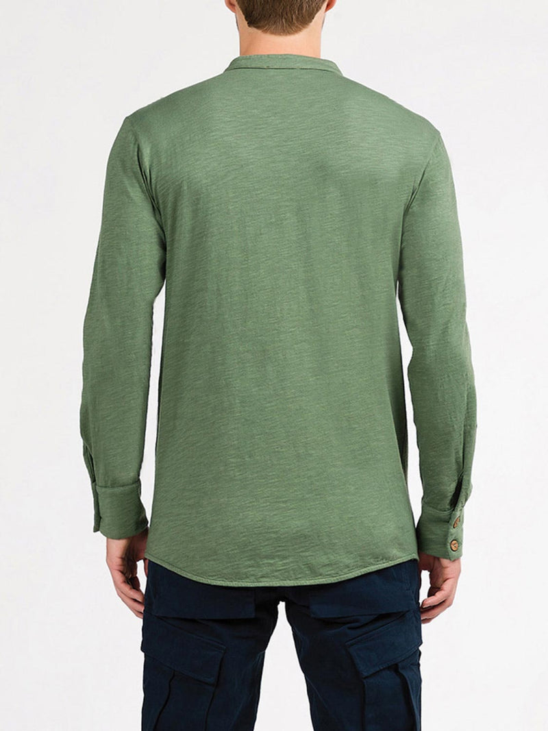 Henley Organic Cotton Slub Long Sleeve T-shirt Forest Green | C