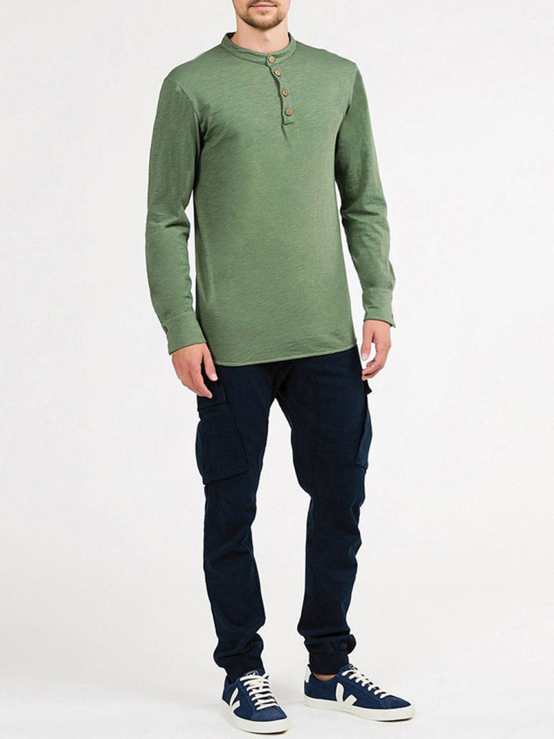 Henley Organic Cotton Slub Long Sleeve T-shirt Forest Green | D