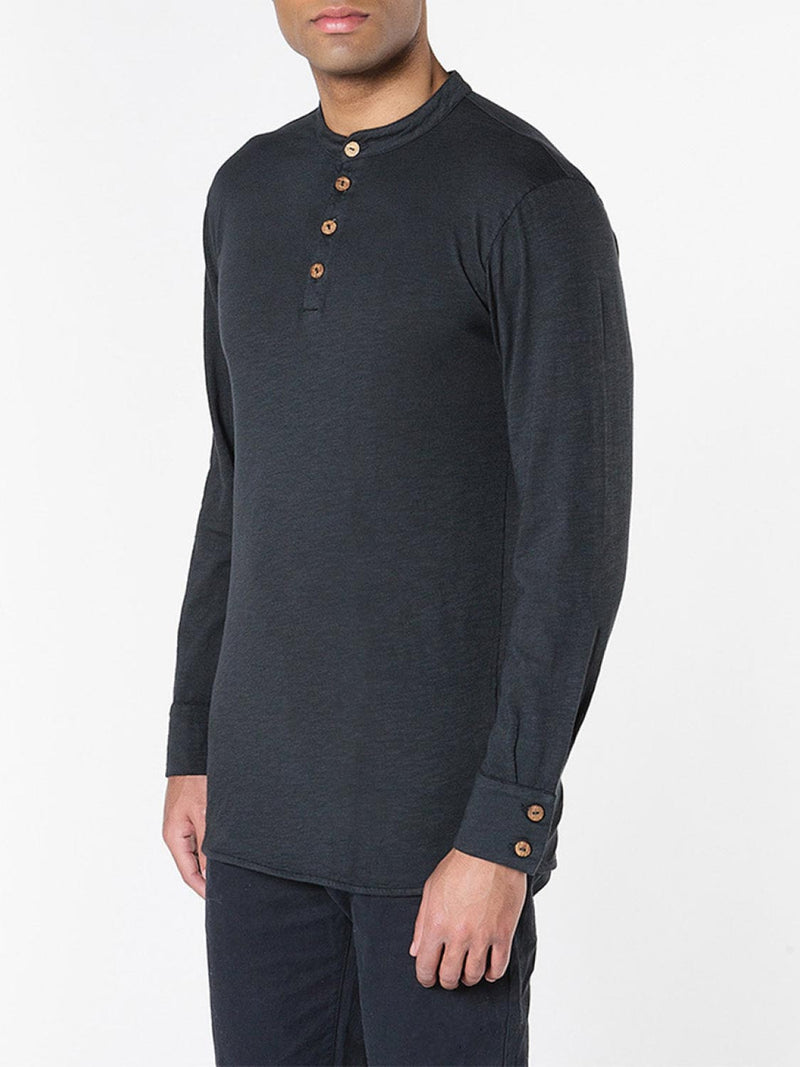 Henley Organic Cotton Slub Long Sleeve T-shirt Charcoal Grey | C