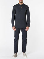 Henley Organic Cotton Slub Long Sleeve T-shirt Charcoal Grey | E