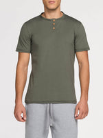 Organic Cotton Short Sleeve Henley T-shirt Khaki | B