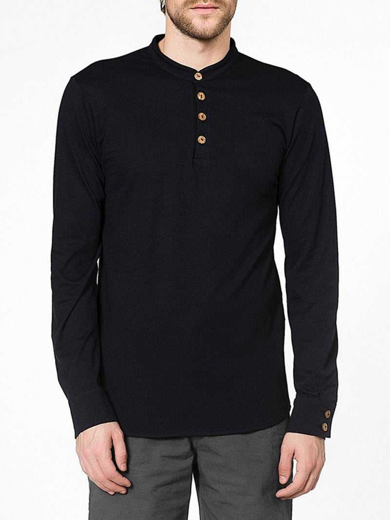 Henley Supima Cotton Long Sleeve T-shirt Navy Blue | B