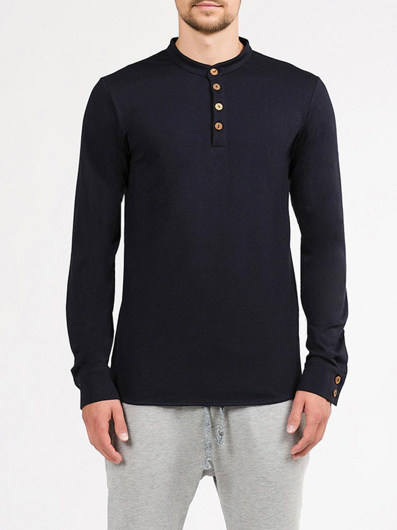 Henley Supima Cotton Long Sleeve T-shirt Midnight Blue | B