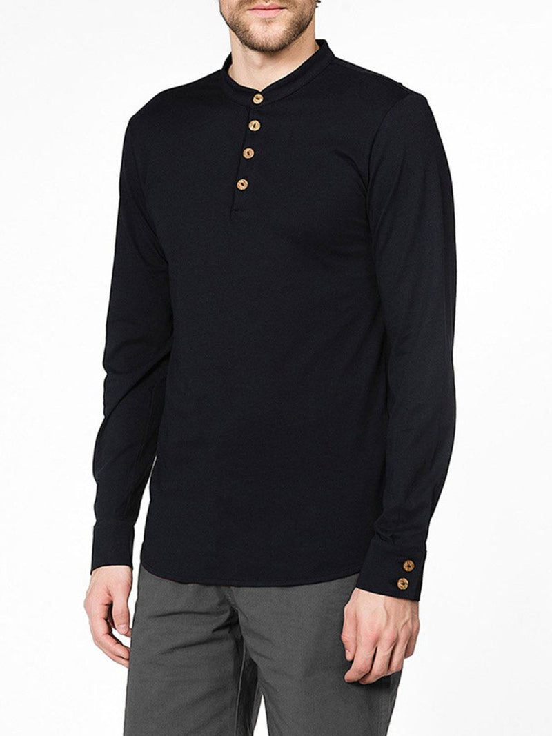 Henley Supima Cotton Long Sleeve T-shirt Navy Blue | C
