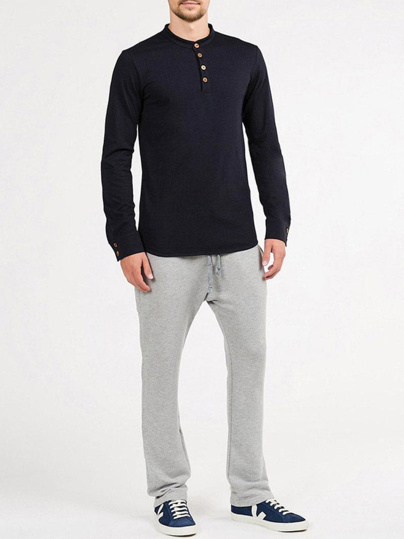 Henley Supima Cotton Long Sleeve T-shirt Midnight Blue | D