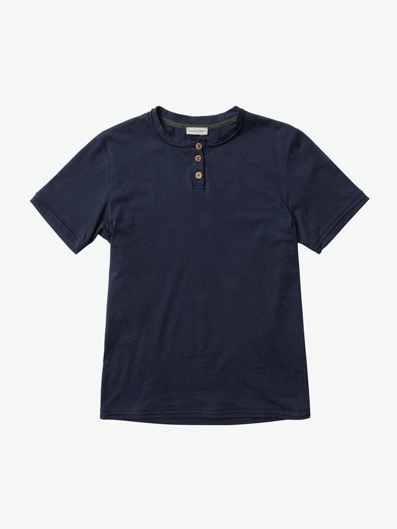 Organic Cotton Short Sleeve Henley T-shirt Navy Blue | A