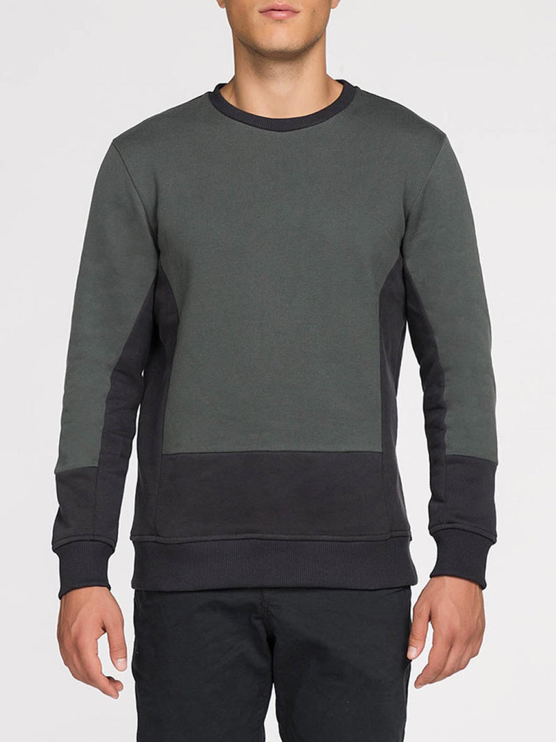 Horizontal Color Block Crew Neck Sweatshirt Khaki | B
