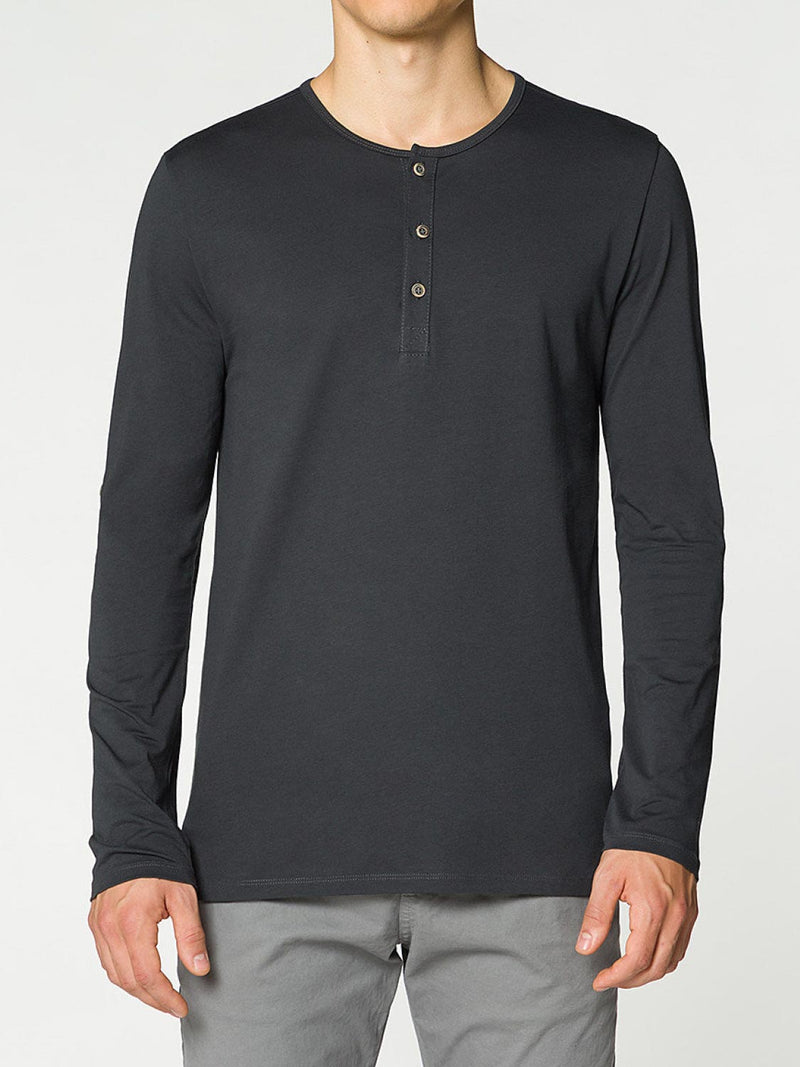Henley Organic Cotton Long Sleeve T-shirt Asphalt Grey | B