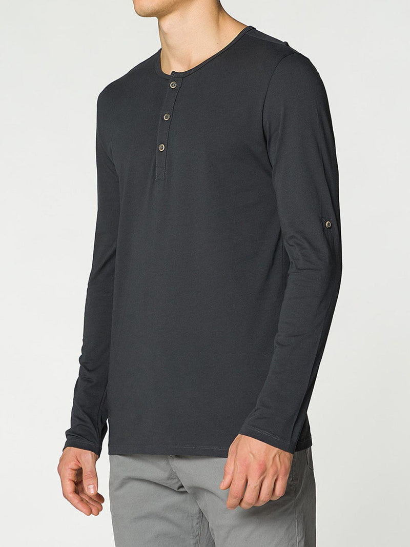 Henley Organic Cotton Long Sleeve T-shirt Asphalt Grey | D