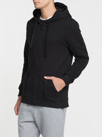 Loopback Cotton-Jersey Zip-Up Hoodie Black | C