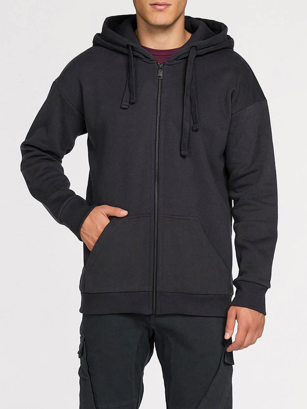 Organic Cotton Double Hooded Zip Up Charcoal Grey | B