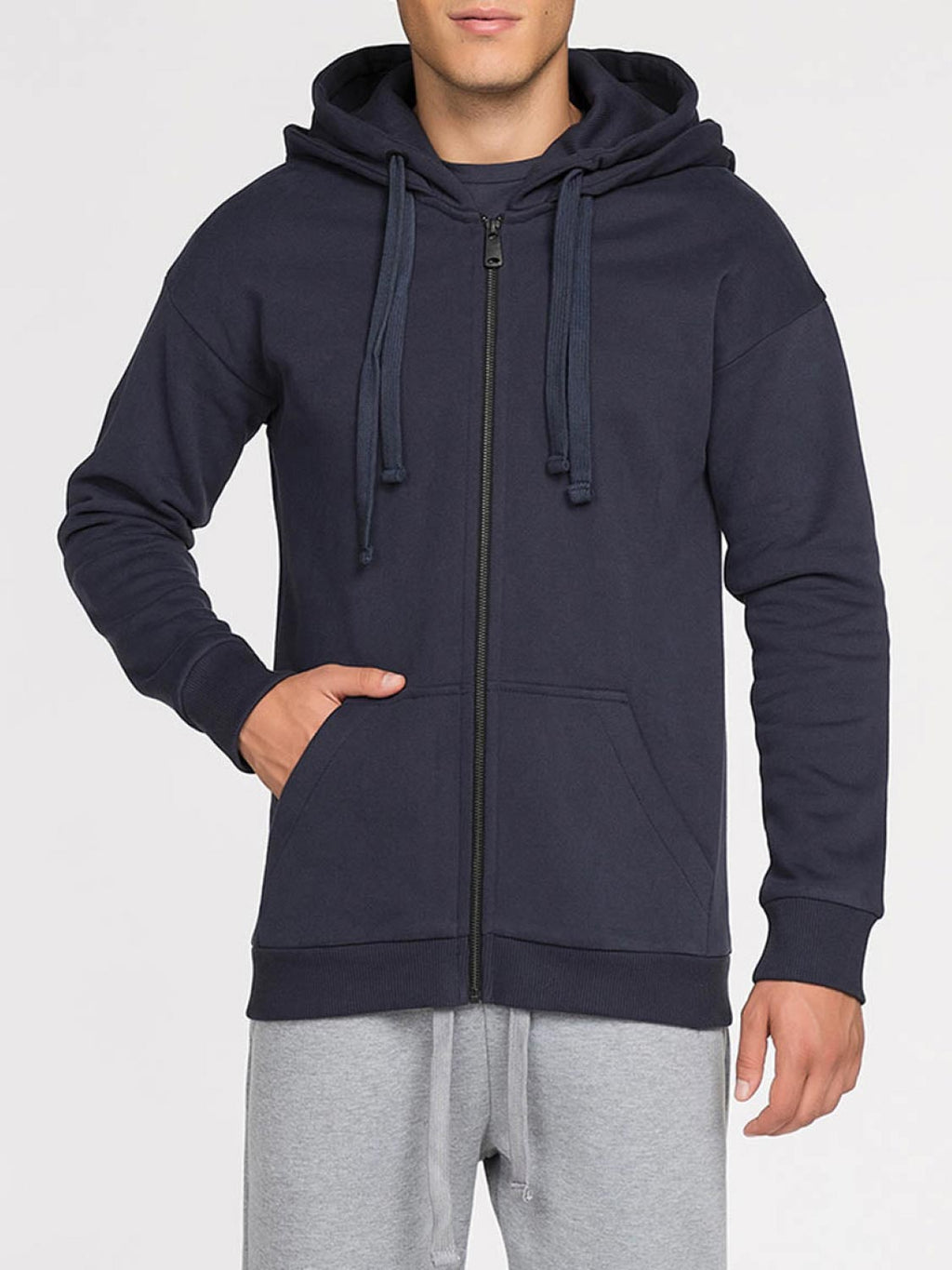 Organic Cotton Double Hooded Zip Up Navy Blue | B