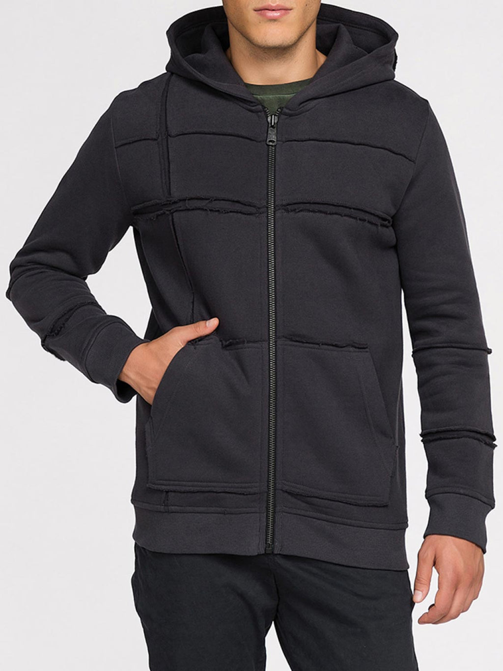Organic Cotton Laser Cut Zip Up Hoodie Charcoal Grey | The Project Garments - B