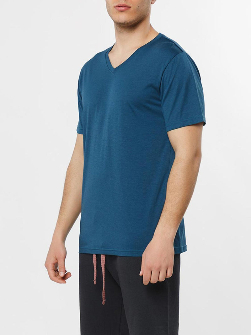Organic Cotton V-neck T-shirt Blueberry | C