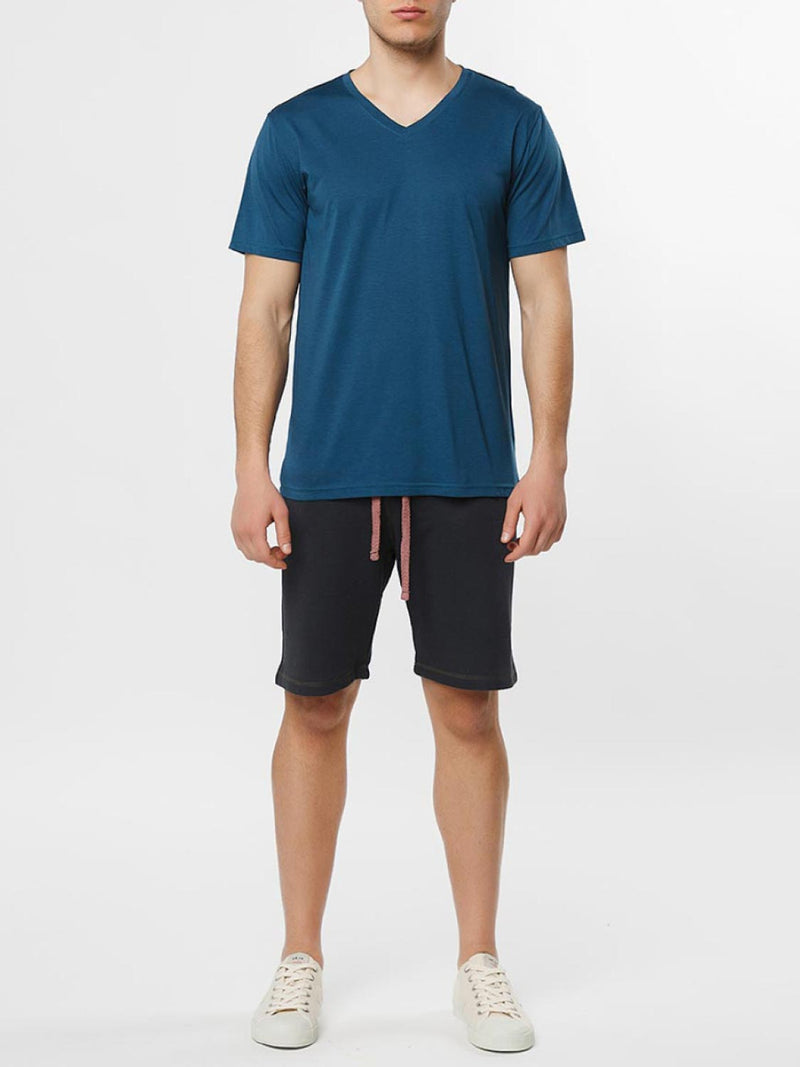 Organic Cotton V-neck T-shirt Blueberry | E