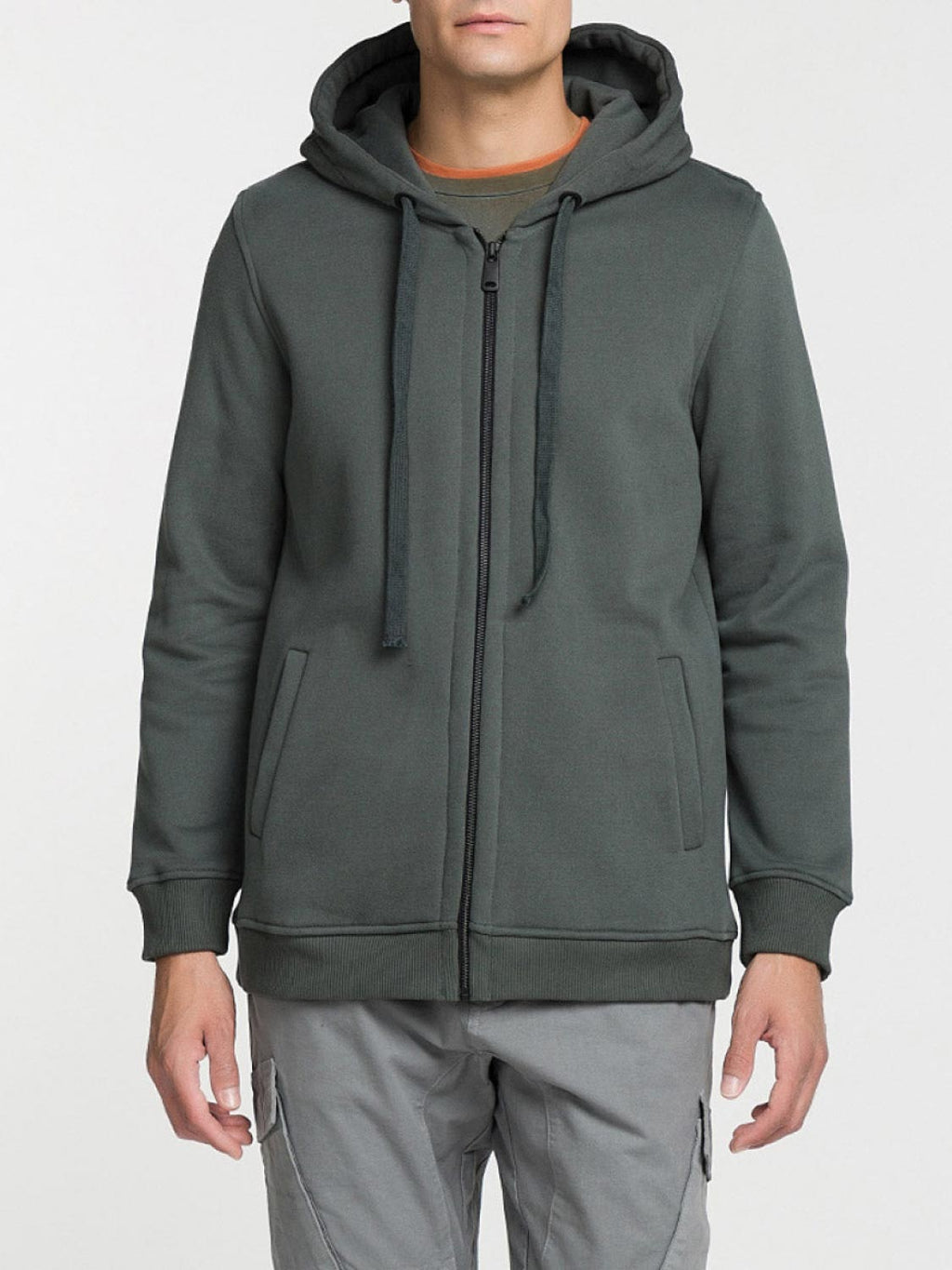 Organic Cotton Zip Up Hoodie Khaki | B