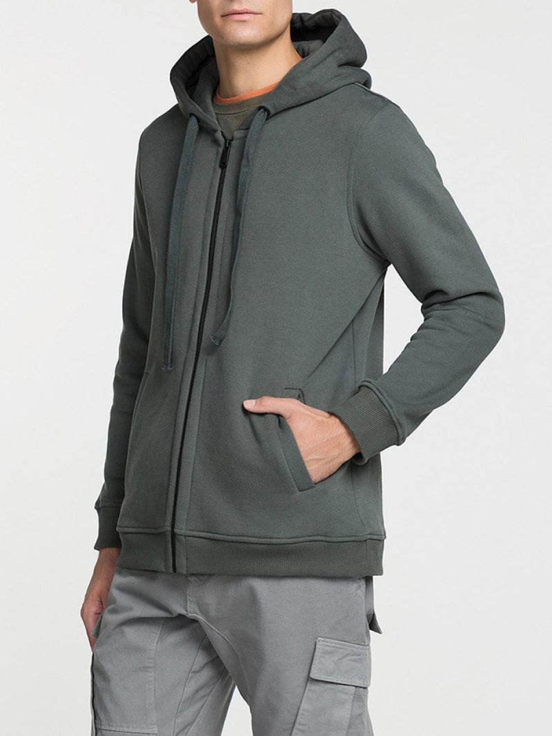 Organic Cotton Zip Up Hoodie Khaki | C