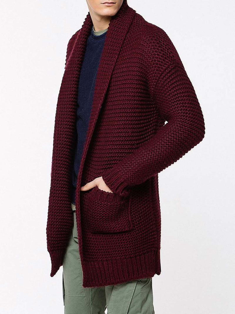 Oversized Shawl Collar Wool Blend Cardigan Burgundy | C