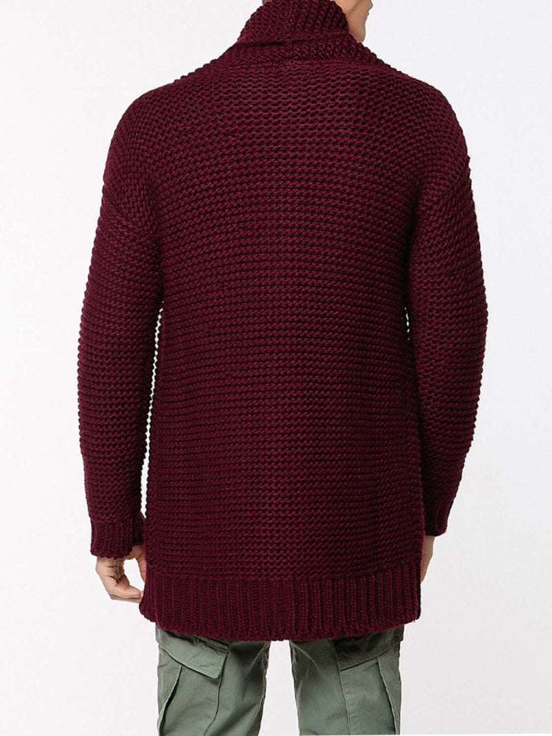 Oversized Shawl Collar Wool Blend Cardigan Burgundy | D