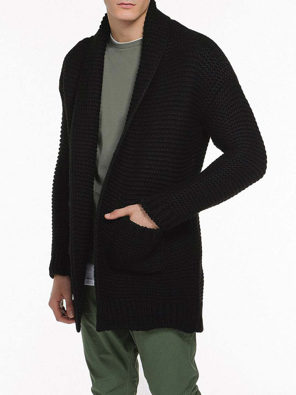 Oversized Shawl Collar Wool Blend Cardigan Black