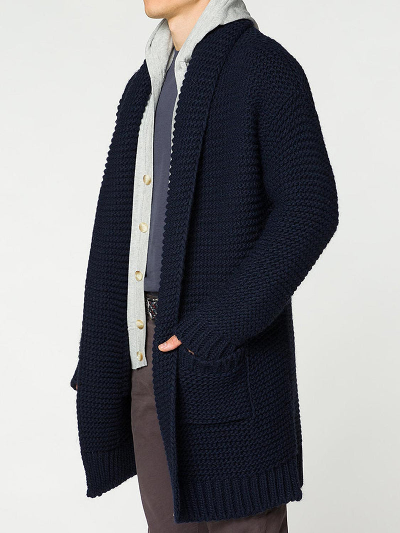 Oversized Shawl Collar Wool Blend Cardigan Midnight Blue | D