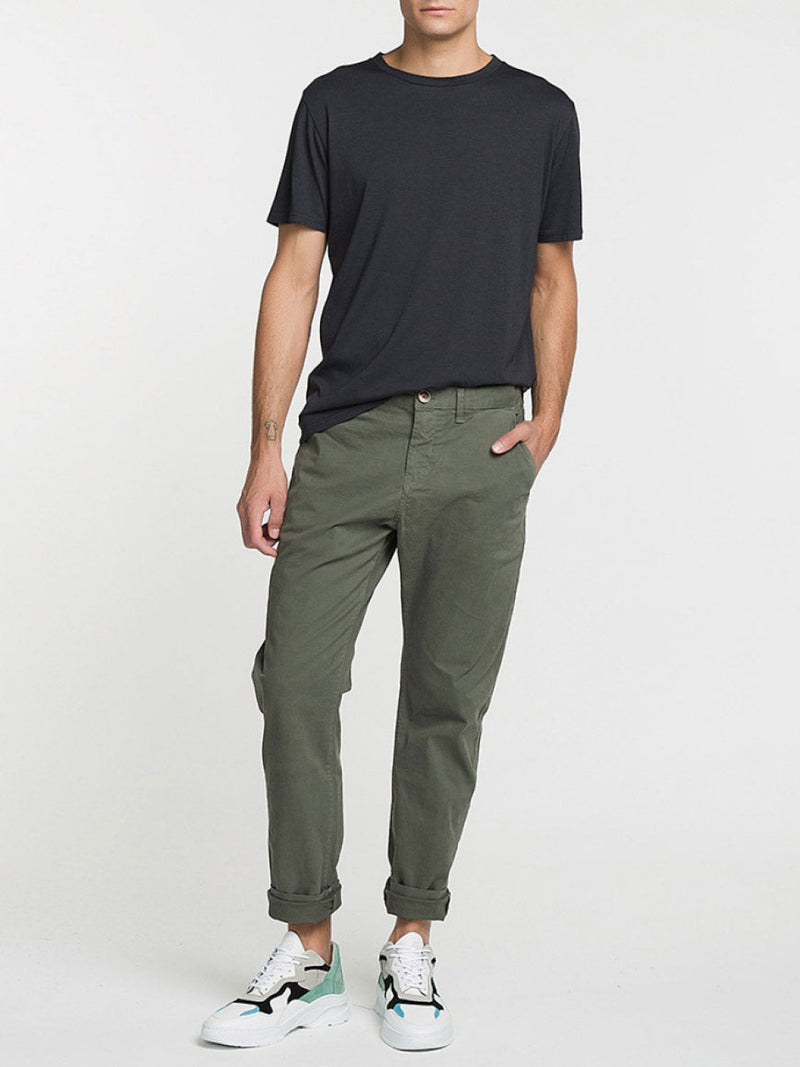 Regular Fit Cotton Blend Garment Washed Chino Pants Khaki | E