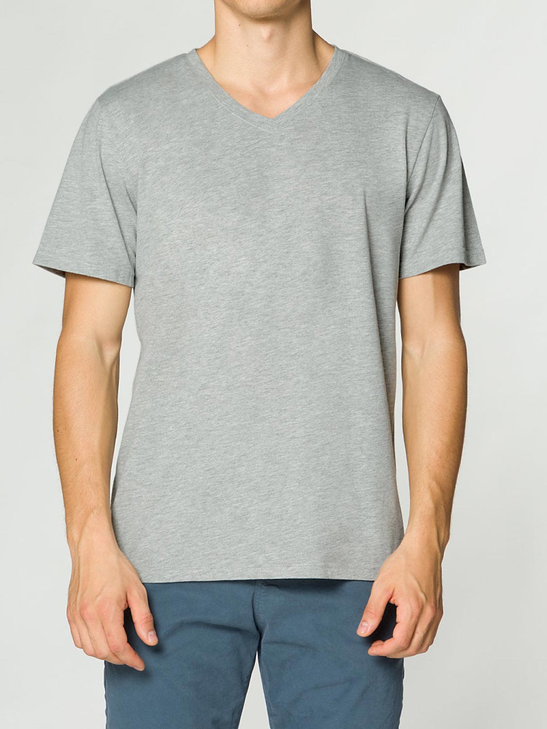 Regular Fit Organic Cotton V-neck T-shirt Melange Grey