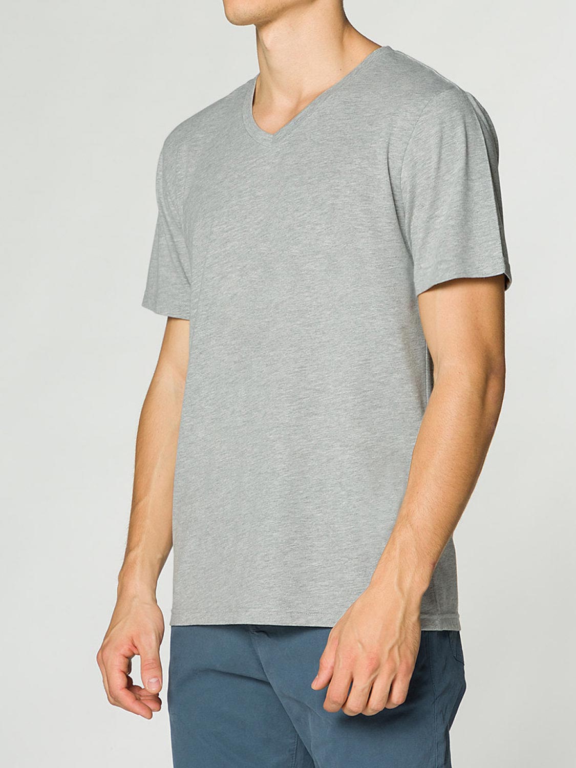 Regular Fit Organic Cotton V neck T shirt Melange Grey