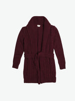 Shawl Collar Wool Blend Belted Cardigan Burgundy | A
