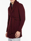 Shawl Collar Wool Blend Belted Cardigan Burgundy | C